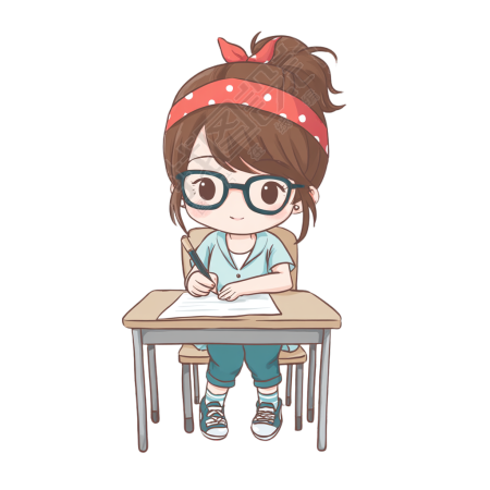 女孩考试透明背景插画