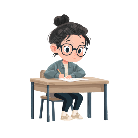 女孩考试透明背景插图