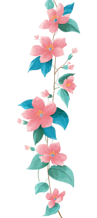 粉色花朵绿色藤蔓PNG图