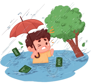 暴雨中的小男孩插图