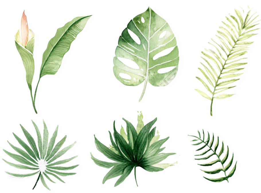 水彩叶子热带叶片插图
