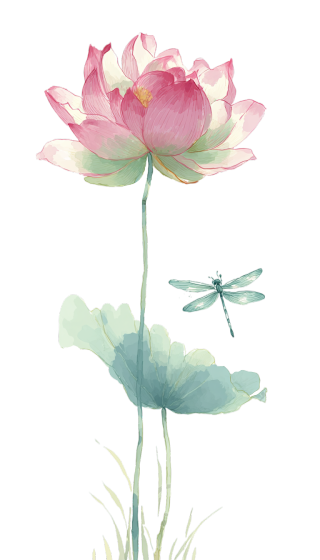 处暑荷花与蜻蜓插画