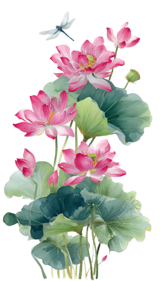 处暑粉色荷花插画