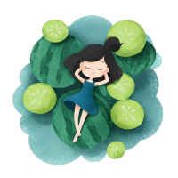 处暑小女孩和西瓜素材
