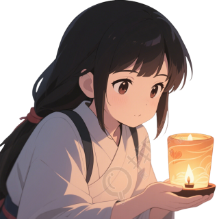 少女蜡烛灯插画