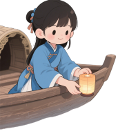 古风插画少女灯笼木船
