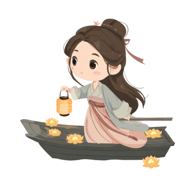 少女放河灯插画