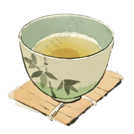 中式茶杯水墨风插画
