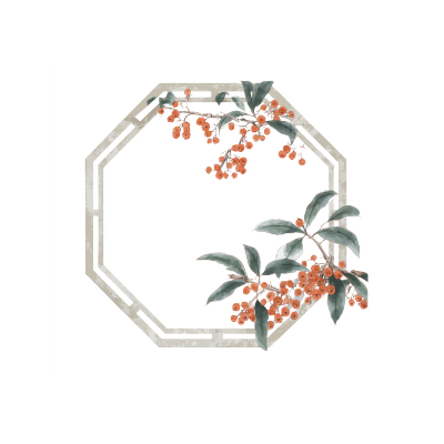 中式窗户水墨风花卉素材