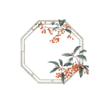 中式窗户水墨风花卉素材