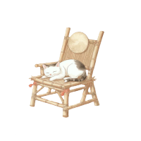 猫睡在竹椅上的插画