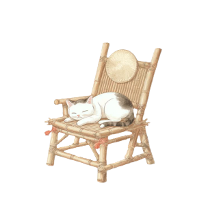 猫睡在竹椅上的插画