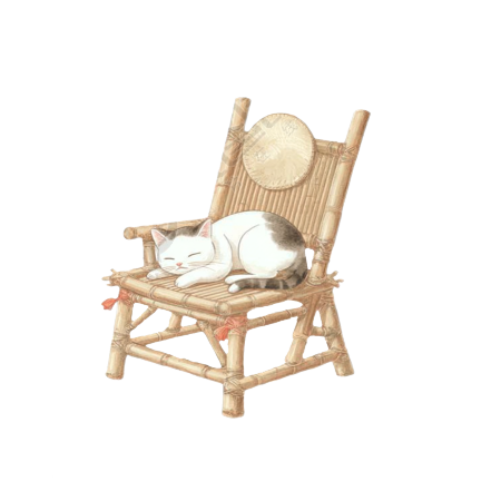 猫咪睡在竹椅上插画
