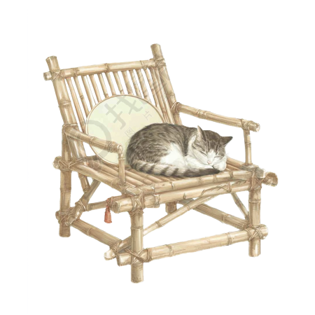 猫咪睡在竹椅上插图