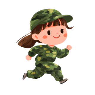 卡通女孩军装奔跑矢量图