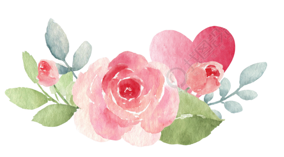 水彩玫瑰和心形插图