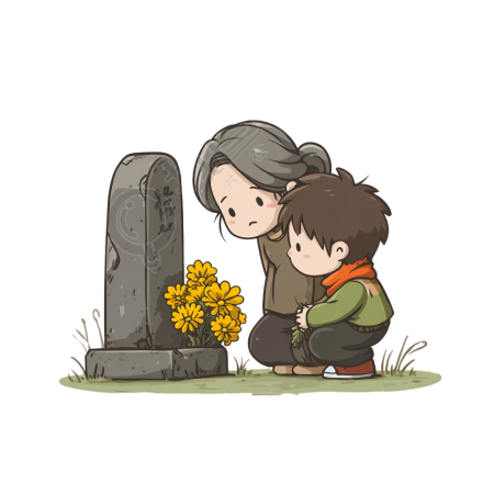 母子祭祖商用插画