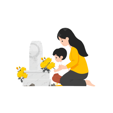母子祭祖商用插图