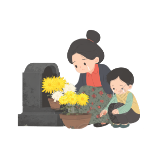 母子献花墓前