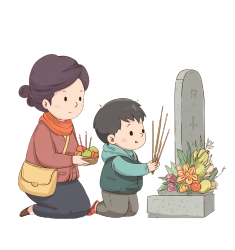 中式坟墓墓碑插图