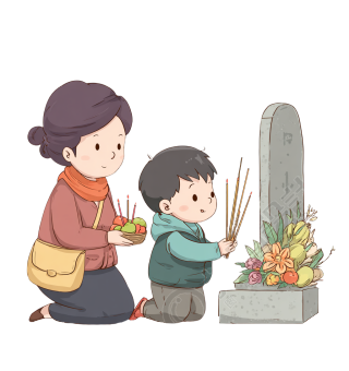 中式坟墓墓碑插图