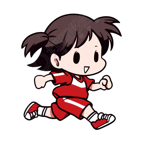 红衣女孩跑步PNG插图