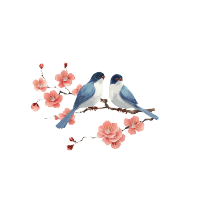 蓝白小鸟樱花插画