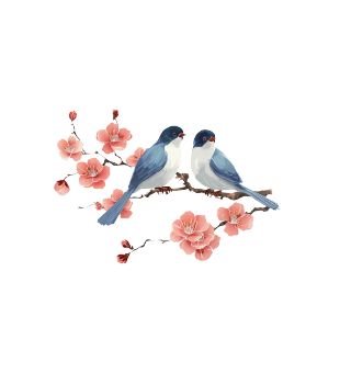 蓝白小鸟樱花插画