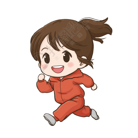 红衣女孩跑步PNG插画