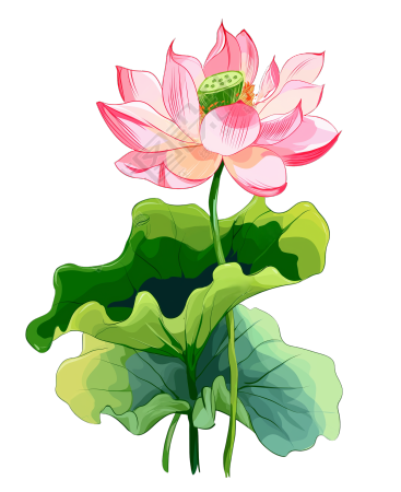 粉色荷花简约线条素材
