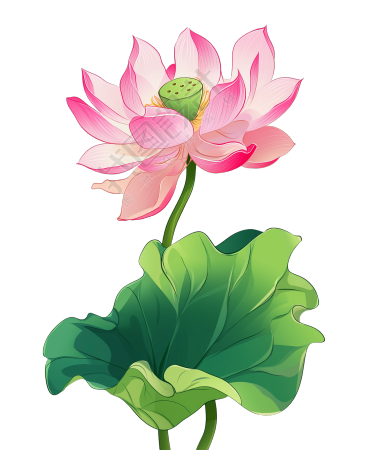 粉色荷花简约线条插画
