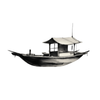 中元节水墨风渔船插画