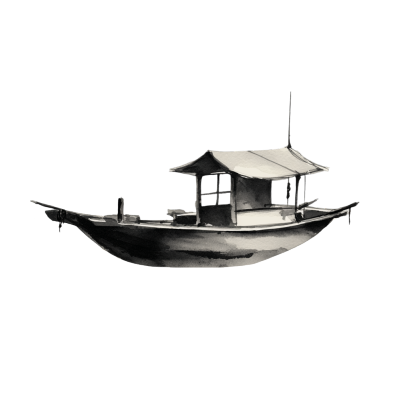 中元节水墨风渔船插画