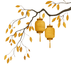 树枝上的黄色灯笼素材