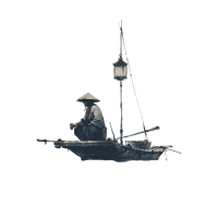 水墨风渔船PNG插画