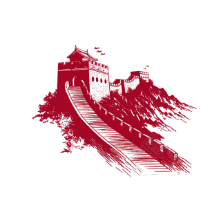 红色长城简约线描LOGO设计