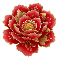 中国新年红色花朵金叶白色背景平面设计