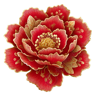 中国新年红色花朵金叶白色背景平面设计