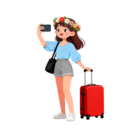 国庆节女孩旅行插画