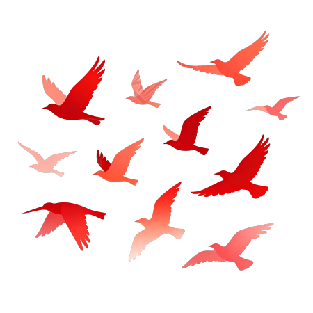 红色渐变鸟群和平鸽插图