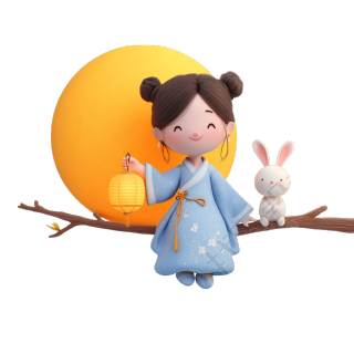 3D风格嫦娥与玉兔素材