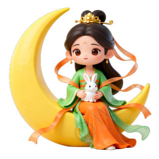 3D风格嫦娥与玉兔插图