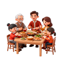 中国家庭吃月饼插画