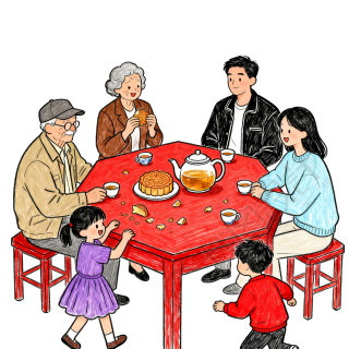中秋家庭团圆插画