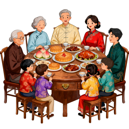 中秋家庭团聚插画