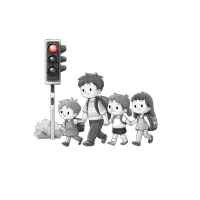 儿童过马路交通安全插画