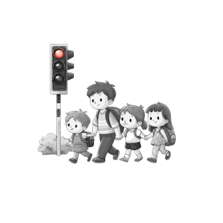 幼儿园学生过马路插画