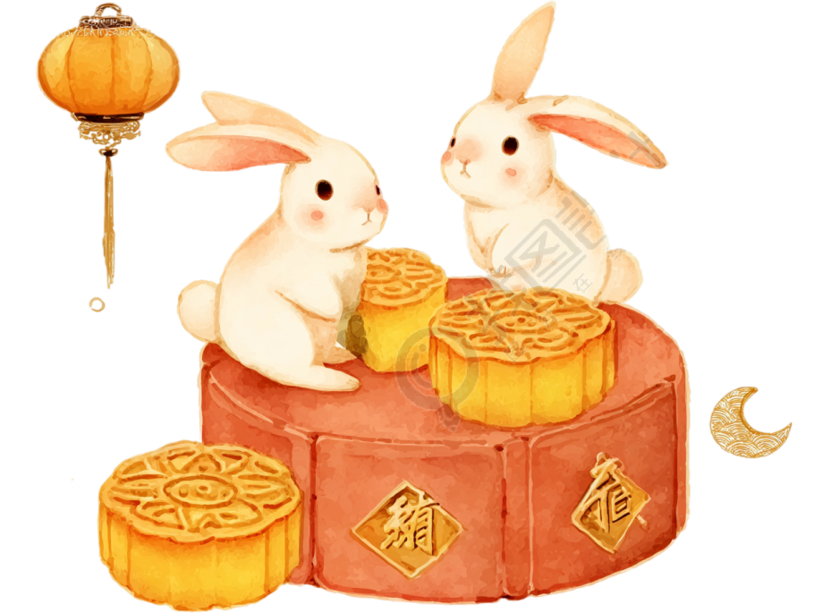 中秋节兔子与月饼素材