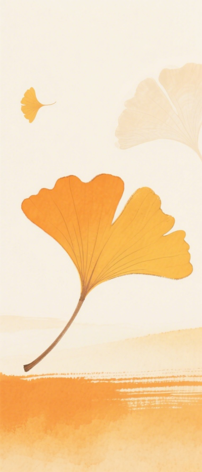 银杏叶水墨风背景插画