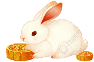 中秋节兔子与月饼插图